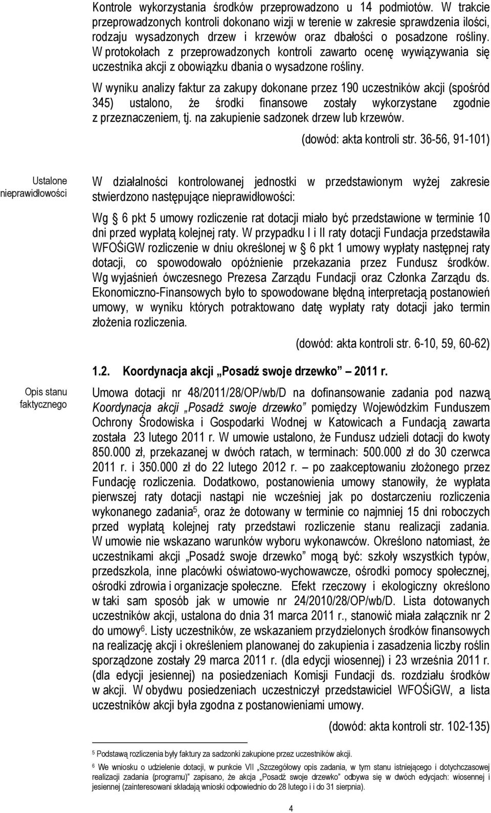 W protokołach z przeprowadzonych kontroli zawarto ocenę wywiązywania się uczestnika akcji z obowiązku dbania o wysadzone rośliny.