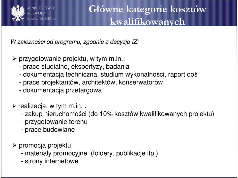 architektów, konserwatorów - dokumentacja przetargowa realizacja, w tym m.in.