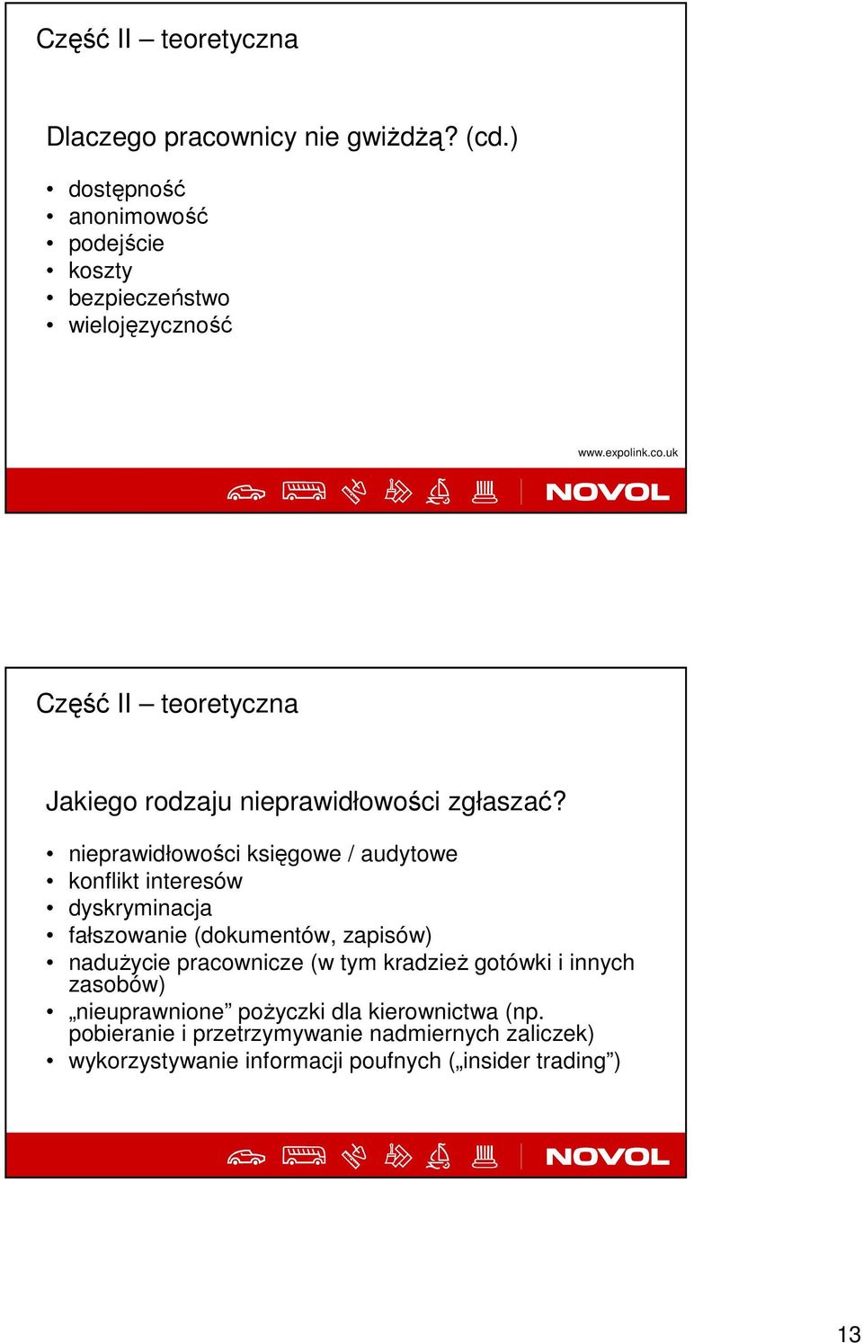 nieprawidłowości księgowe / audytowe konflikt interesów dyskryminacja fałszowanie (dokumentów, zapisów) naduŝycie