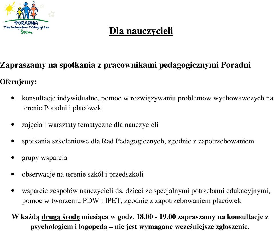 obserwacje na terenie szkół i przedszkoli wsparcie zespołów nauczycieli ds.