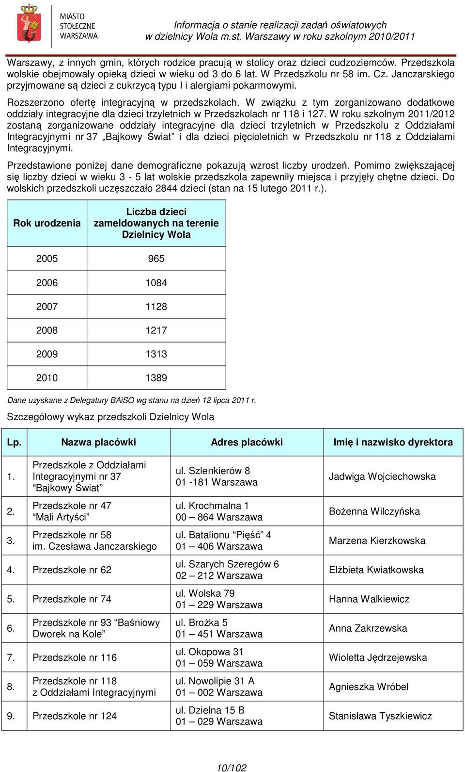 W związku z tym zorganizowano dodatkowe oddziały integracyjne dla dzieci trzyletnich w Przedszkolach nr 118 i 127.