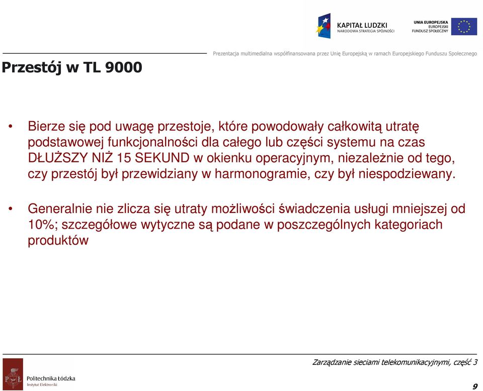 15 SEKUND w okienku operacyjnym, niezaleŝnie od tego, czy przestój był przewidziany w harmonogramie, czy był niespodziewany.