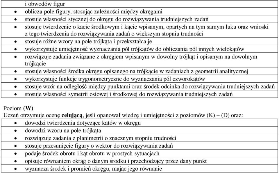 trójkątów do obliczni pól innych wielokątów rozwiązuje zdni związne z okręgiem wpisnym w dowolny trójkąt i opisnym n dowolnym trójkącie stosuje włsności środk okręgu opisnego n trójkącie w zdnich z