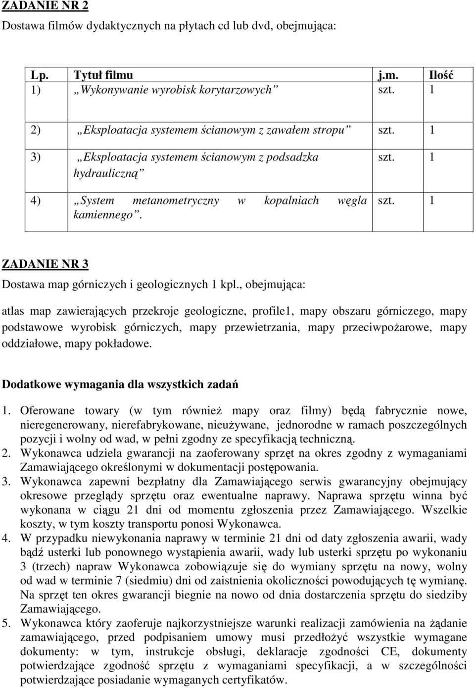 1 ZADANIE NR 3 Dostawa map górniczych i geologicznych 1 kpl.