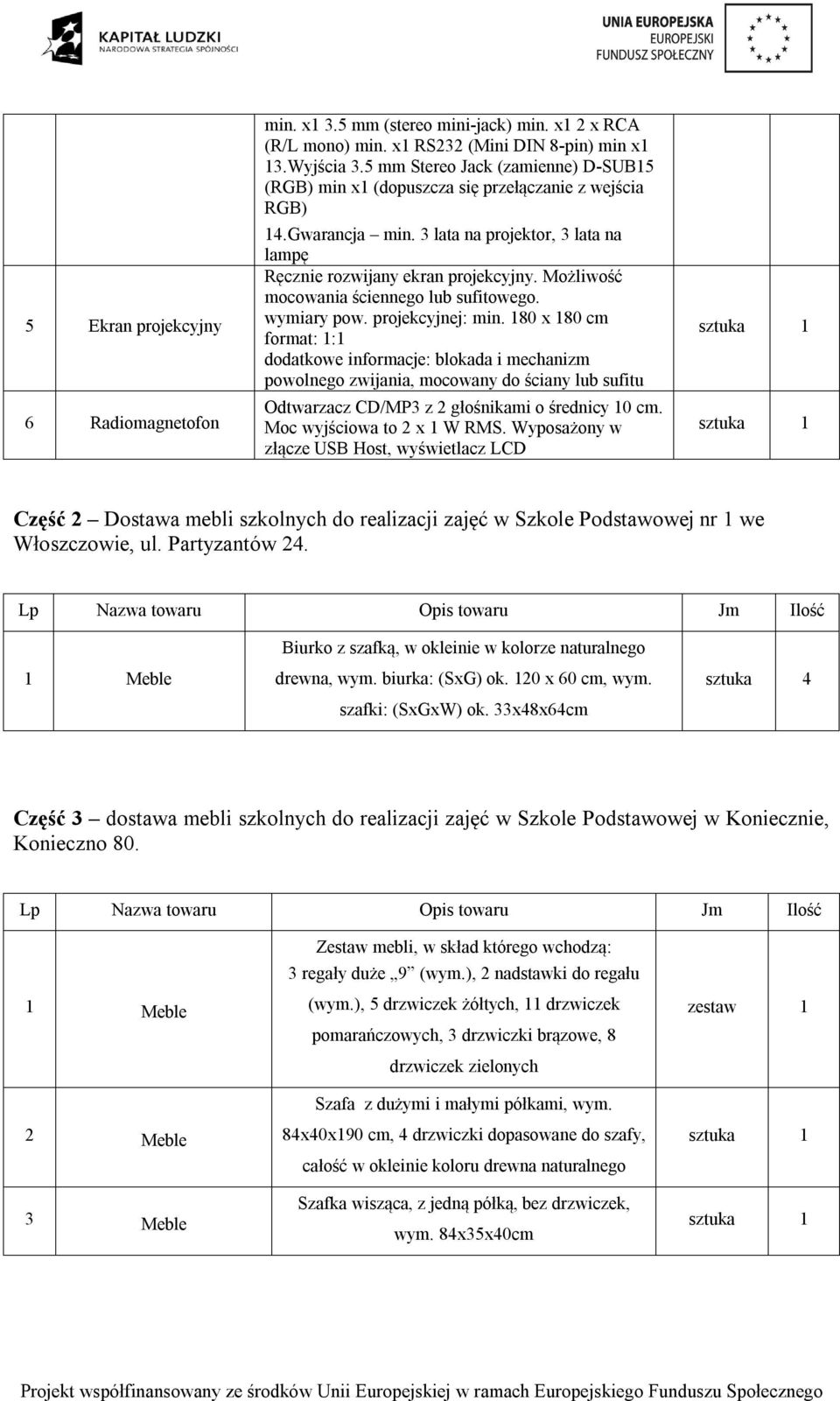 Możliwość mocowania ściennego lub sufitowego. wymiary pow. projekcyjnej: min.