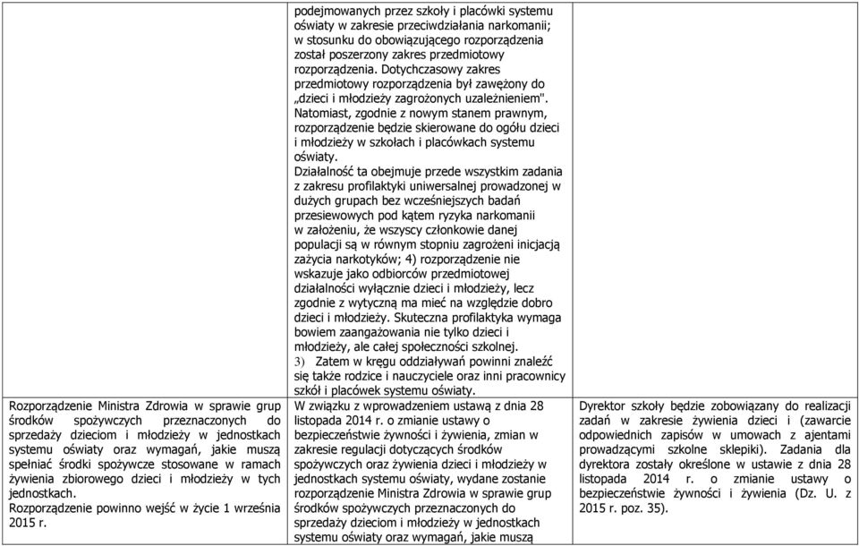 podejmowanych przez szkoły i placówki systemu oświaty w zakresie przeciwdziałania narkomanii; w stosunku do obowiązującego rozporządzenia został poszerzony zakres przedmiotowy rozporządzenia.