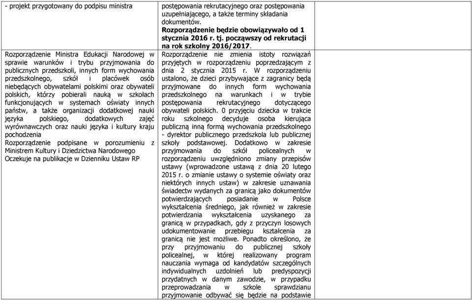 Rozporządzenie Ministra Edukacji Narodowej w sprawie warunków i trybu przyjmowania do publicznych przedszkoli, innych form wychowania przedszkolnego, szkół i placówek osób niebędących obywatelami