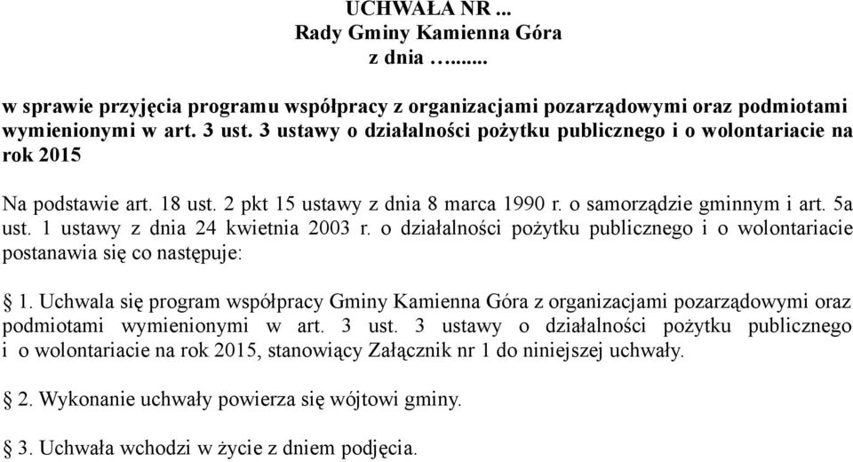 1 ustawy z dnia 24 kwietnia 2003 r. o działalności pożytku publicznego i o wolontariacie postanawia się co następuje: 1.