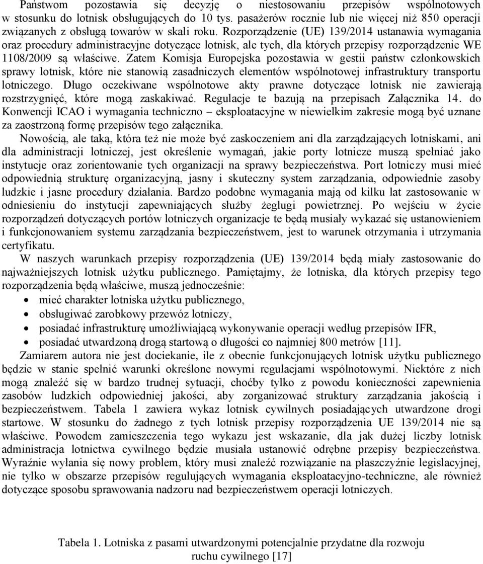 Rozporządzenie (UE) 139/2014 ustanawia wymagania oraz procedury administracyjne dotyczące lotnisk, ale tych, dla których przepisy rozporządzenie WE 1108/2009 są właściwe.