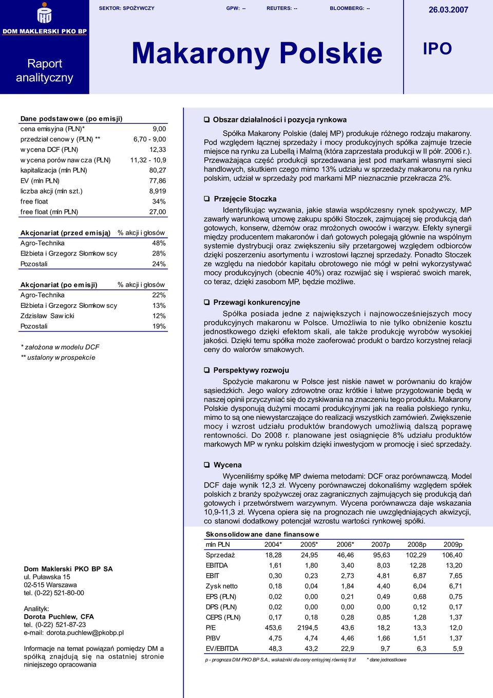 cza (PLN) 11,32-10,9 kapitalizacja (mln PLN) 80,27 EV (mln PLN) 77,86 liczba akcji (mln szt.