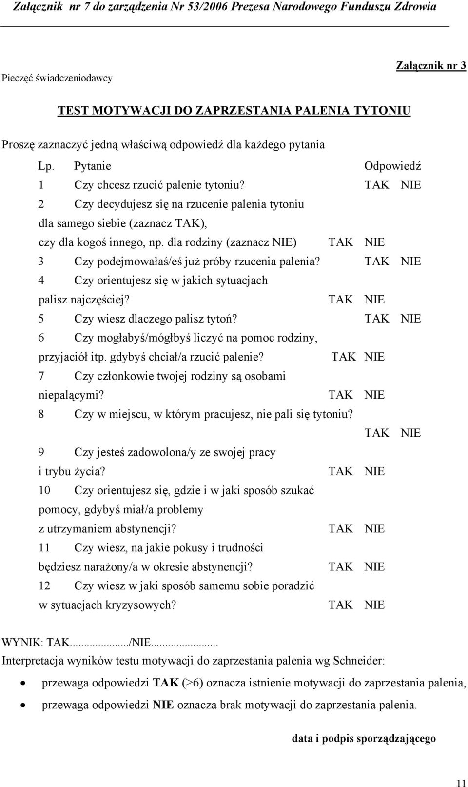 dla rodziny (zaznacz NIE) 3 Czy podejmowałaś/eś już próby rzucenia palenia? 4 Czy orientujesz się w jakich sytuacjach palisz najczęściej? 5 Czy wiesz dlaczego palisz tytoń?