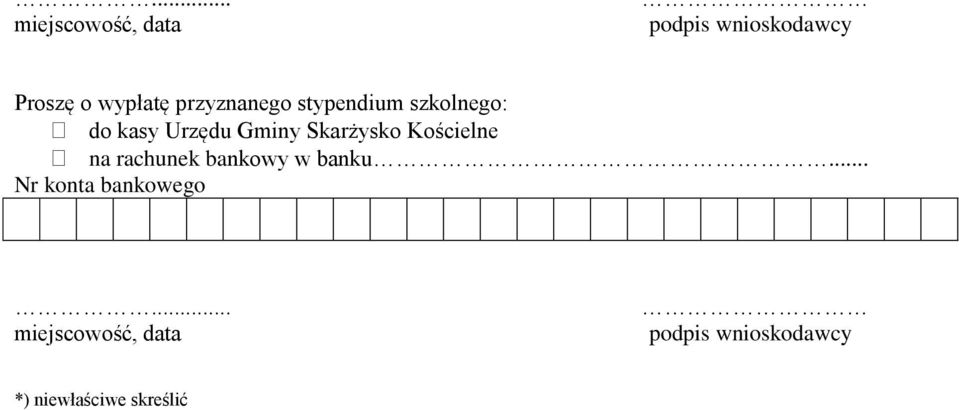 Skarżysko Kościelne na rachunek bankowy w banku.