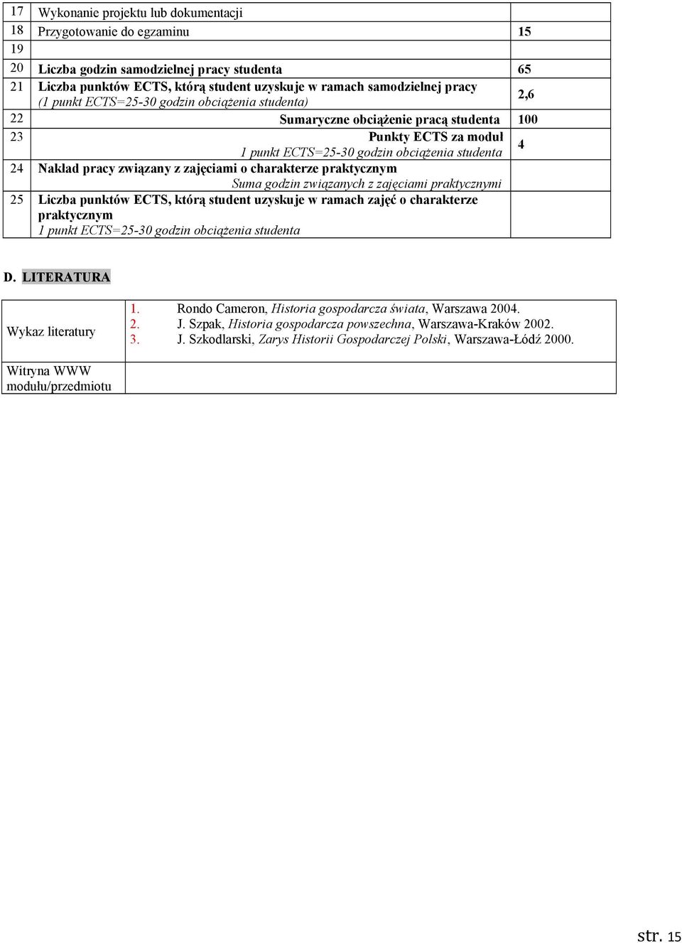 zajęciami o charakterze praktycznym Suma godzin związanych z zajęciami praktycznymi 25 Liczba punktów ECTS, którą student uzyskuje w ramach zajęć o charakterze praktycznym 1 punkt ECTS=25-30 godzin