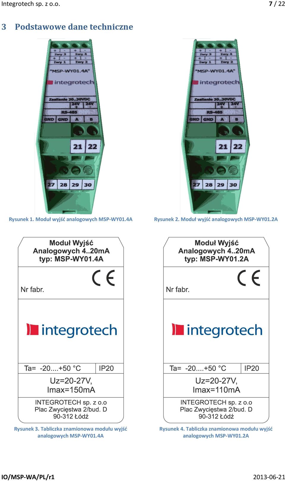 2A Rysunek 3. Tabliczka znamionowa modułu wyjść analogowych MSP-WY01.