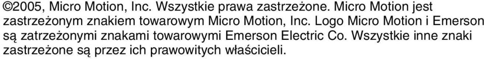 Logo Micro Motion i Emerson są zatrzeżonymi znakami towarowymi