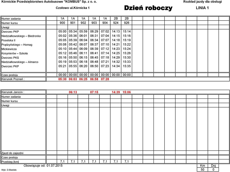 15:16 Poselska II 05:05 05:39 06:04 06:34 07:07 14:18 15:19 Prądzy skiego Homag 05:08 05:42 06:07 06:37 07:10 14:21 15:22 Mickiewicza 05:10 05:44 06:09 06:39 07:12 14:23 15:24 Kosynierów Szkoła 05:12