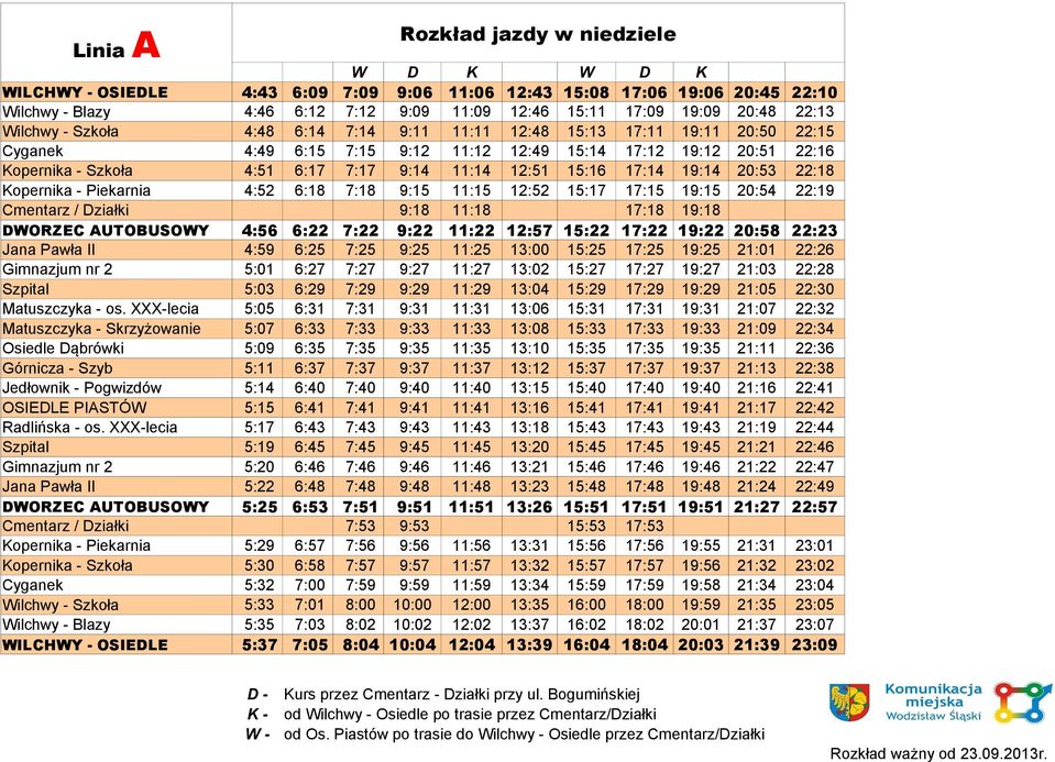 4:52 6:18 7:18 9:15 11:15 12:52 15:17 17:15 19:15 20:54 22:19 Cmentarz / Działki 9:18 11:18 17:18 19:18 DWORZEC AUTOBUSOWY 4:56 6:22 7:22 9:22 11:22 12:57 15:22 17:22 19:22 20:58 22:23 Jana Pawła II