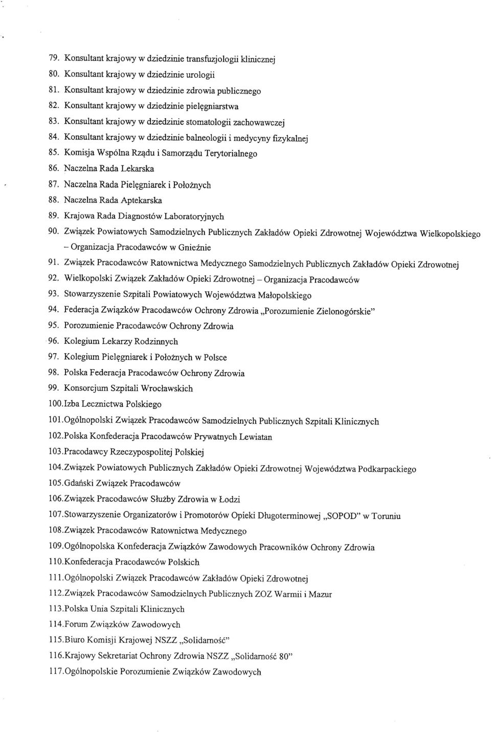 Kmisja Wsplna Rz^du i Samrz^du Terytrialneg 86. Naczelna Rada Lekarska 87. Naczelna Rada Piel?gniarek i Plznych 88. Naczelna Rada Aptekarska 89. Krajwa Rada Diagnstw Labratry]nych 90.