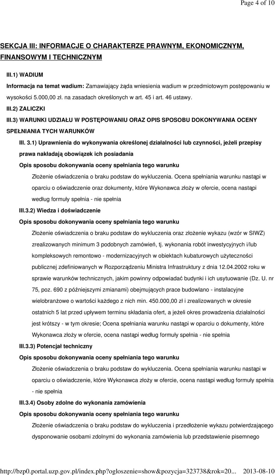 3) WARUNKI UDZIAŁU W POSTĘPOWANIU ORAZ OPIS SPOSOBU DOKONYWANIA OCENY SPEŁNIANIA TYCH WARUNKÓW III. 3.