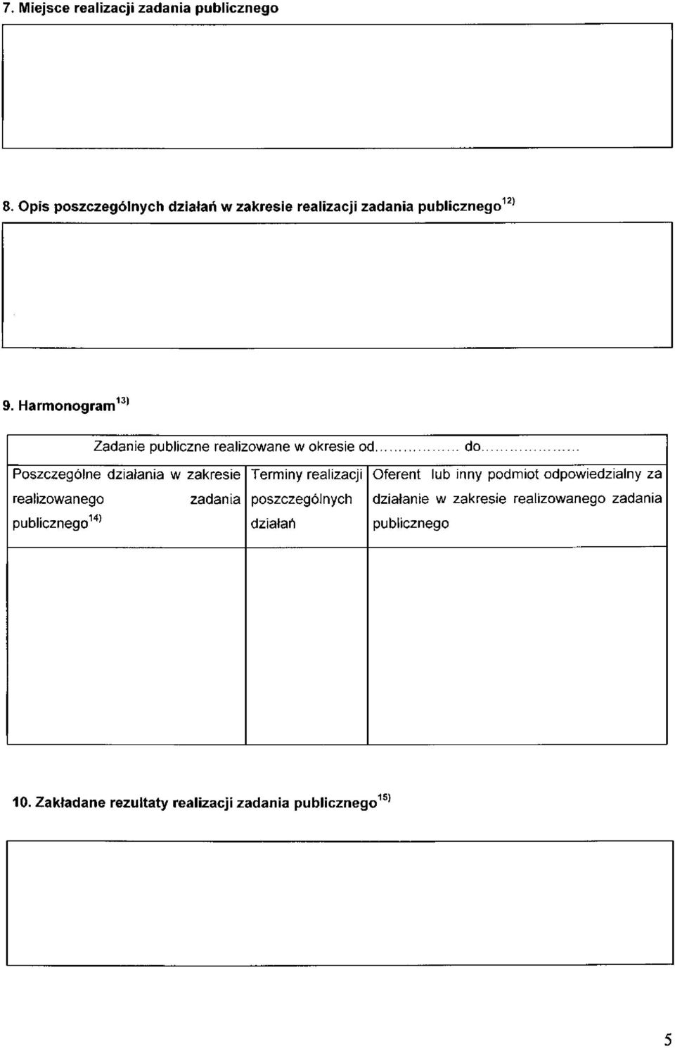 Harmonogram 1 Zadanie publiczne realizowane w okresie od do Poszczególne działania w zakresie realizowanego