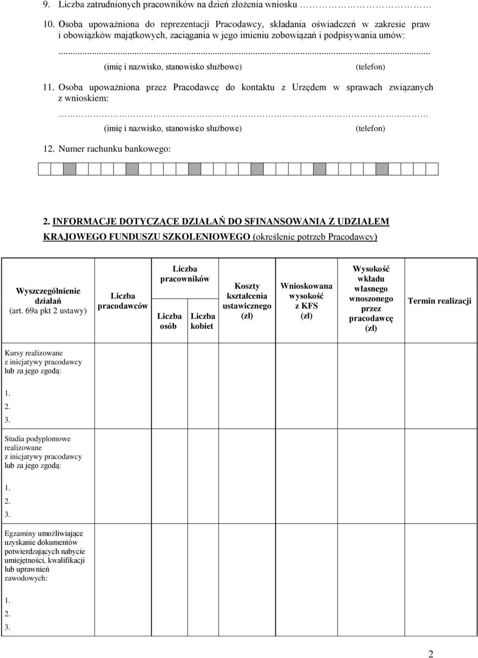 .. (imię i nazwisko, stanowisko służbowe) (telefon) 1 Osoba upoważniona przez Pracodawcę do kontaktu z Urzędem w sprawach związanych z wnioskiem: (imię i nazwisko, stanowisko służbowe) 1 Numer