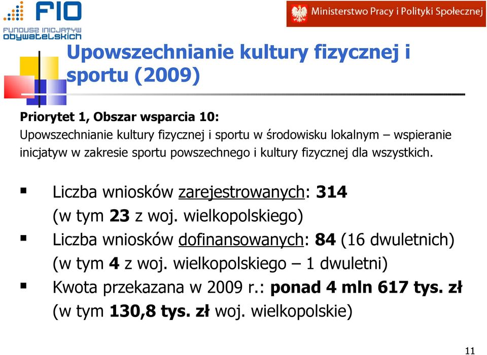 Liczba wniosków zarejestrowanych: 314 (w tym 23 z woj.