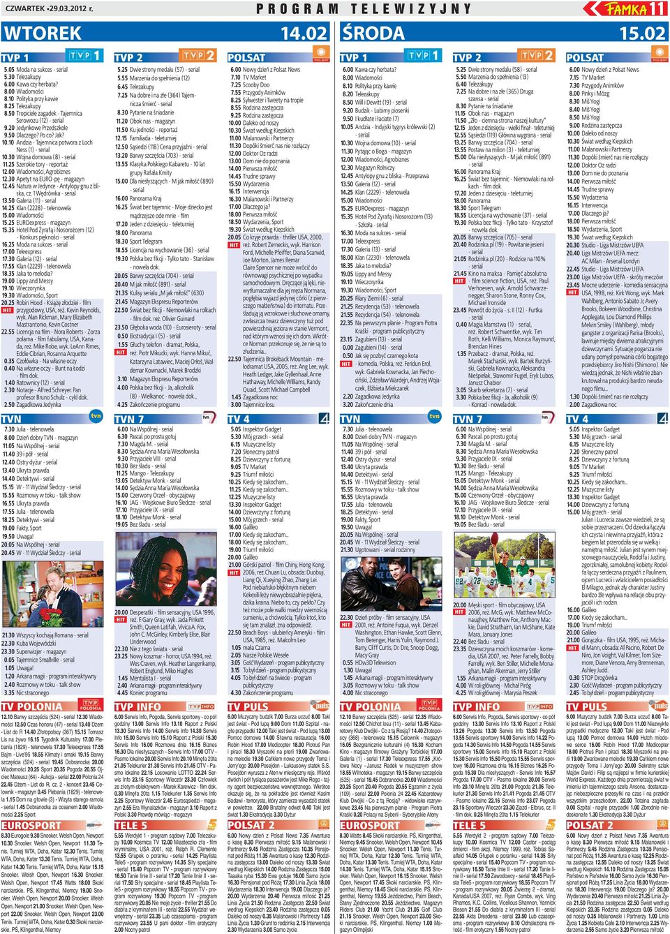 25 Szerokie tory - reportaż 12.00 Wiadomości, Agrobiznes 12.30 Apetyt na EURO-pę - magazyn 12.45 Natura w Jedynce - Antylopy gnu z bliska, cz. 1 Wędrówka 13.50 Galeria (11) 14.