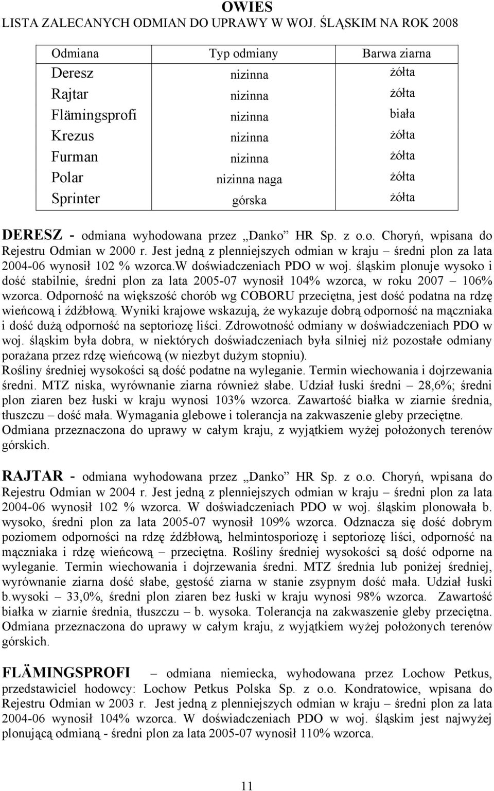 górska żółta DERESZ - odmiana wyhodowana przez Danko HR Sp. z o.o. Choryń, wpisana do Rejestru Odmian w 2000 r.