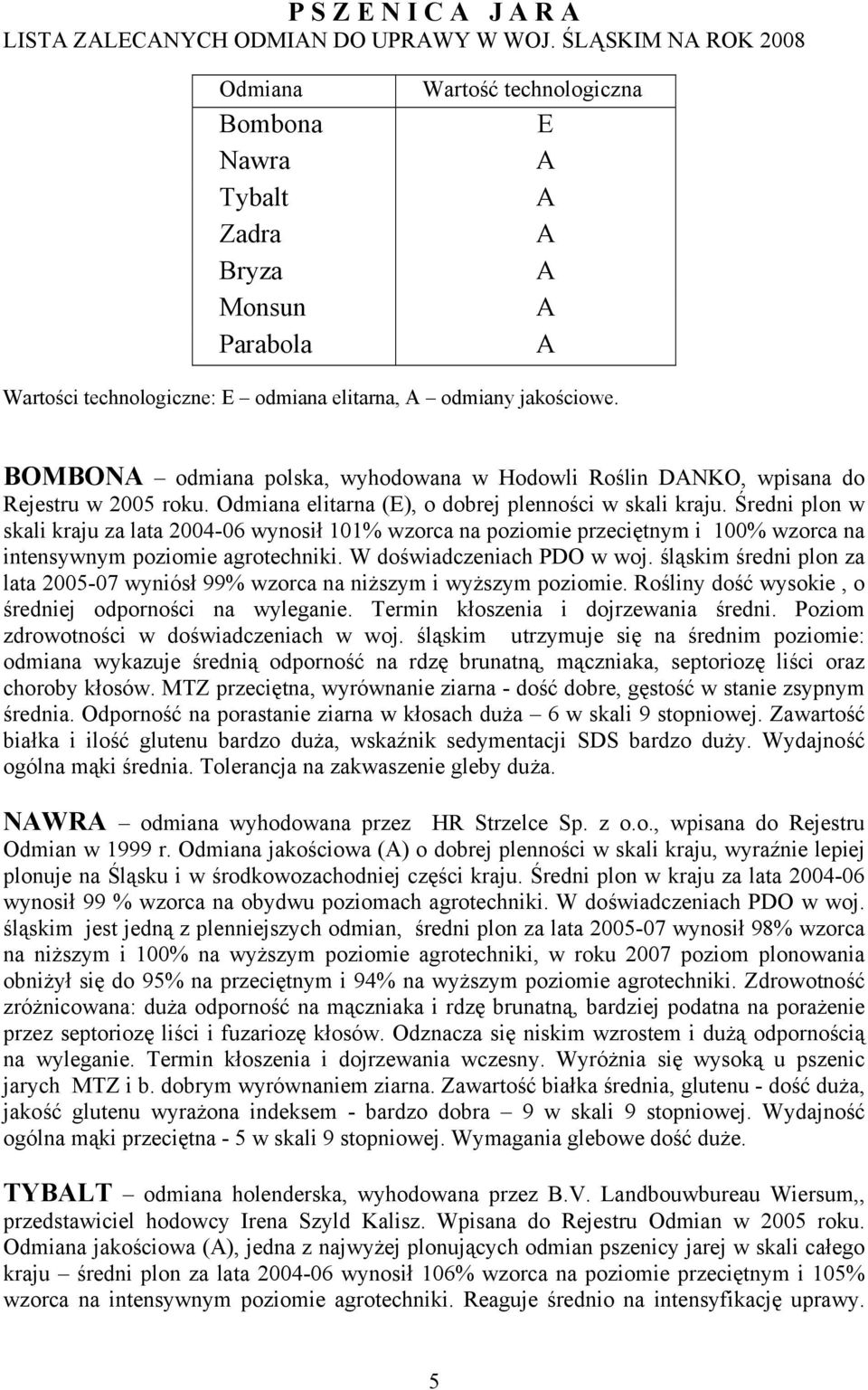 BOMBONA odmiana polska, wyhodowana w Hodowli Roślin DANKO, wpisana do Rejestru w 2005 roku. Odmiana elitarna (E), o dobrej plenności w skali kraju.