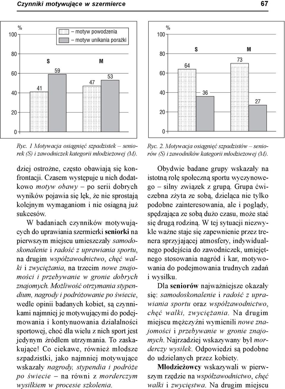 W badaniach czynników motywujących do uprawiania szermierki seniorki na pierwszym miejscu umieszczały samodoskonalenie i radość z uprawiania sportu, na drugim współzawodnictwo, chęć walki i