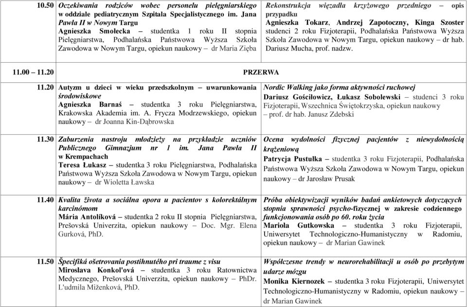 więzadła krzyżowego przedniego opis przypadku Agnieszka Tokarz, Andrzej Zapotoczny, Kinga Szoster studenci 2 roku Fizjoterapii, Podhalańska Państwowa Wyższa Szkoła Zawodowa w Nowym Targu, opiekun