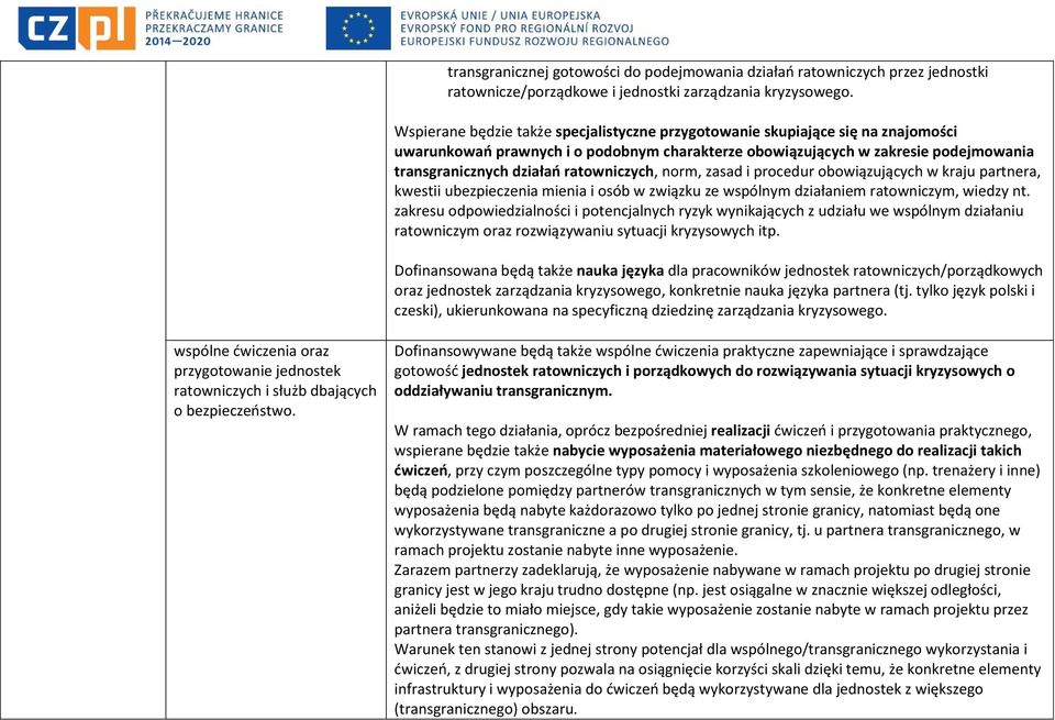 zasad i prcedur bwiązujących w kraju partnera, kwestii ubezpieczenia mienia i sób w związku ze wspólnym działaniem ratwniczym, wiedzy nt.