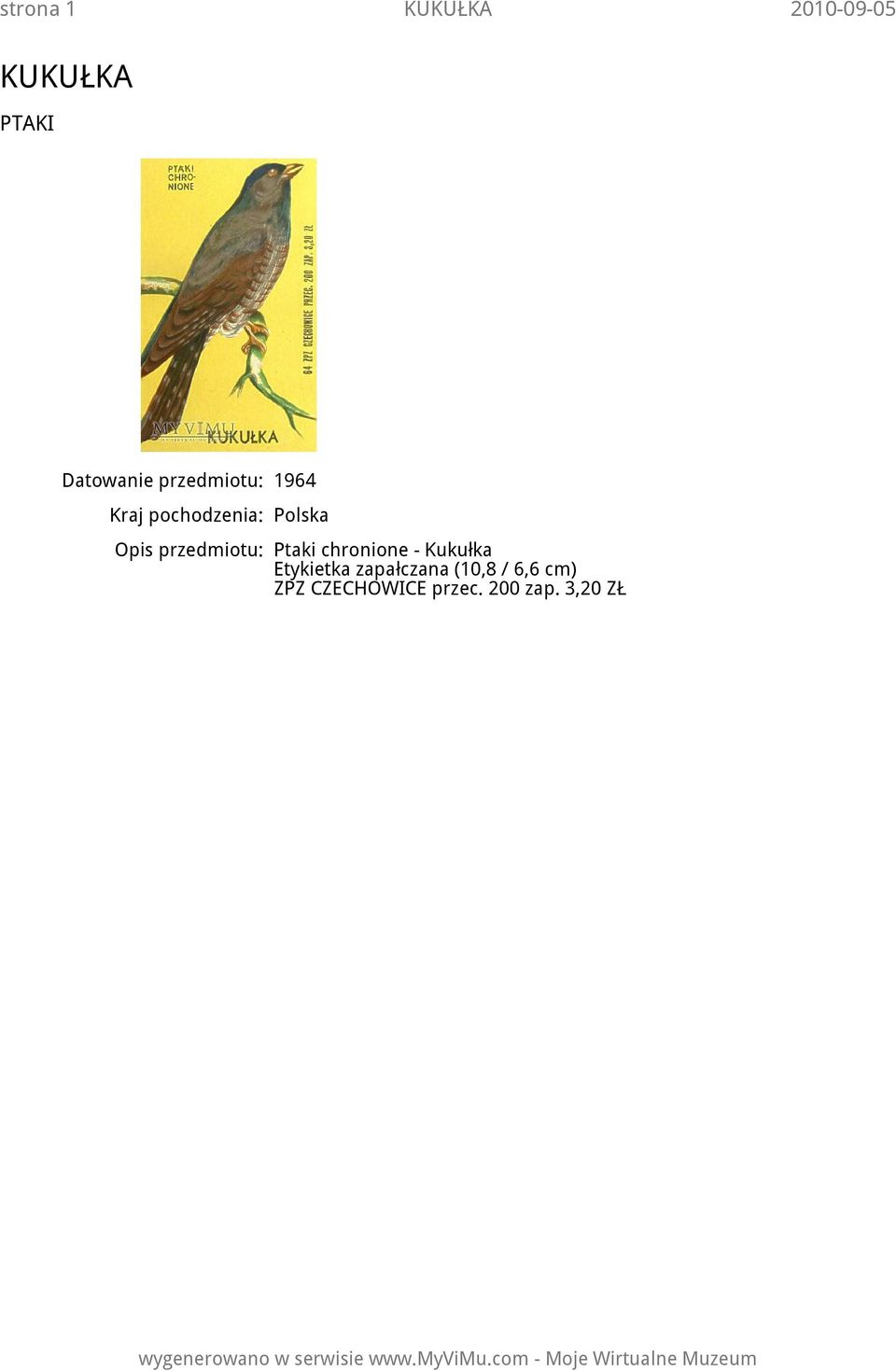 przedmiotu: Ptaki chronione -
