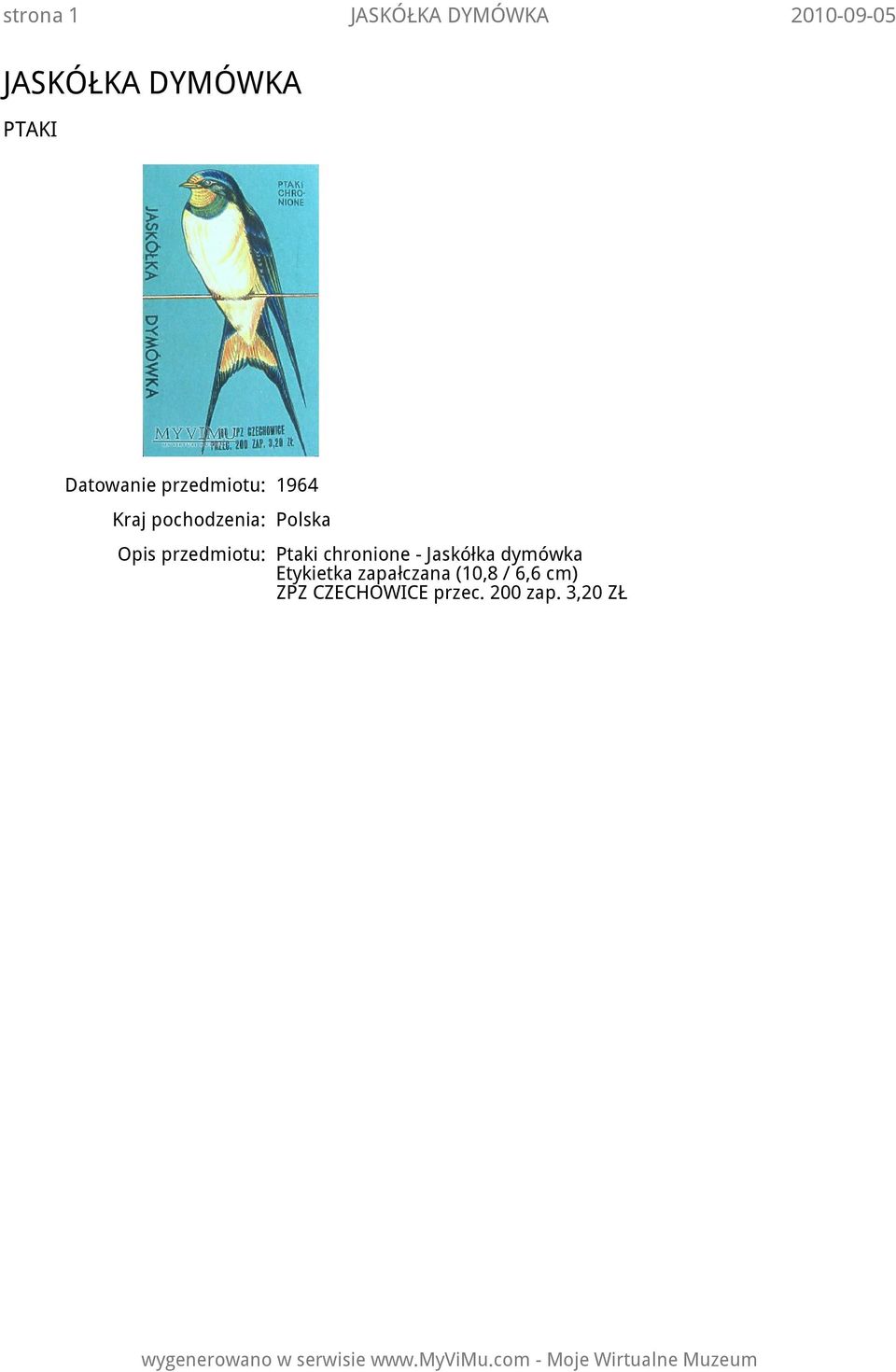 1964 Opis przedmiotu: Ptaki chronione -