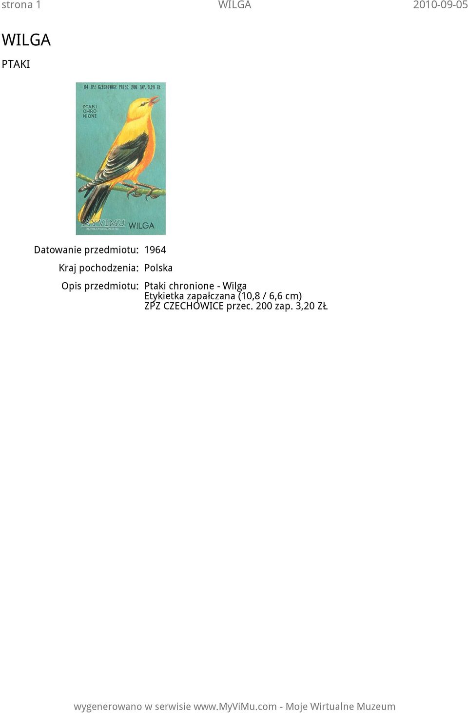 przedmiotu: Ptaki chronione -
