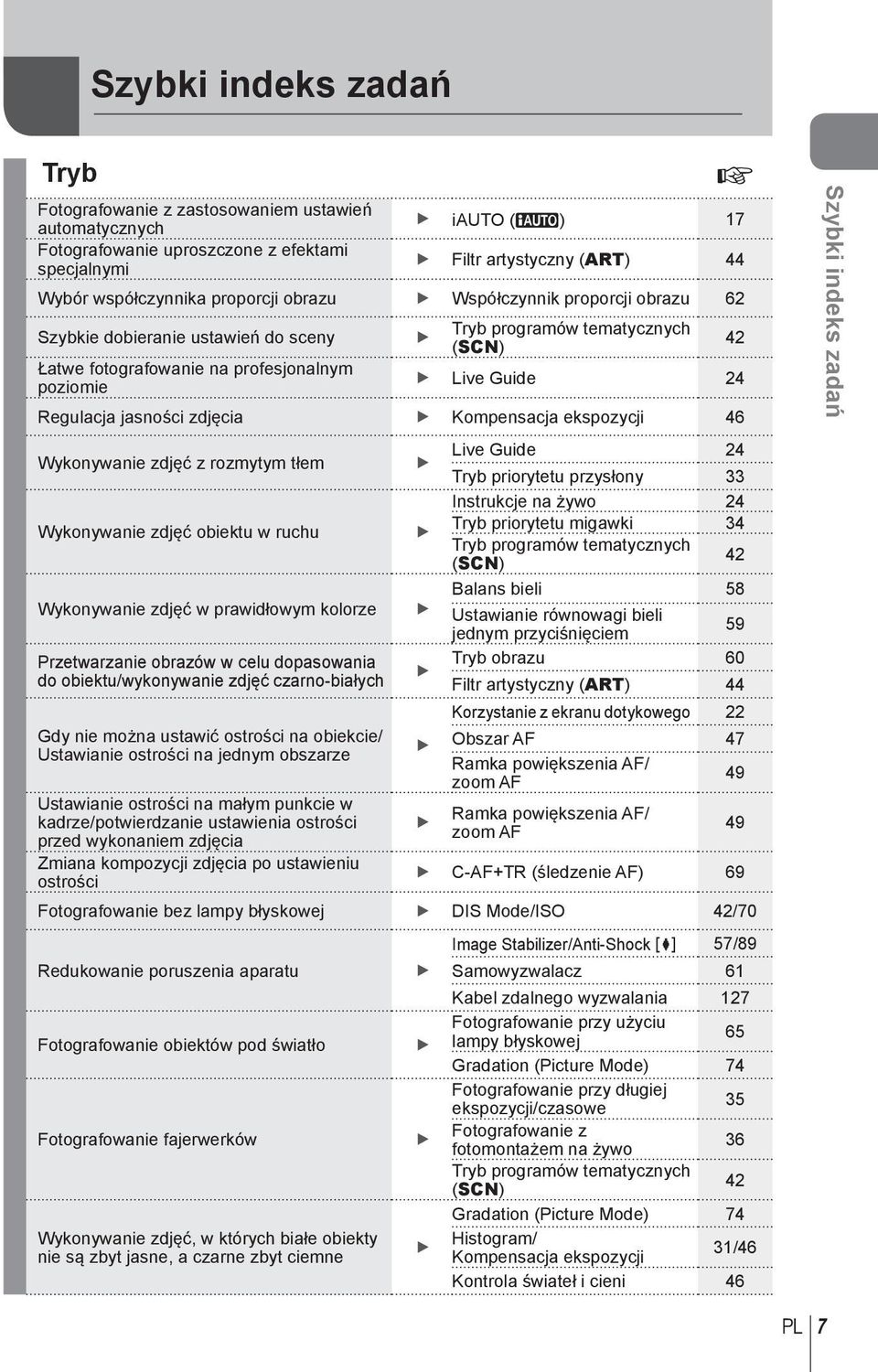 jasności zdjęcia Kompensacja ekspozycji 46 Wykonywanie zdjęć z rozmytym tłem Wykonywanie zdjęć obiektu w ruchu Wykonywanie zdjęć w prawidłowym kolorze Przetwarzanie obrazów w celu dopasowania do