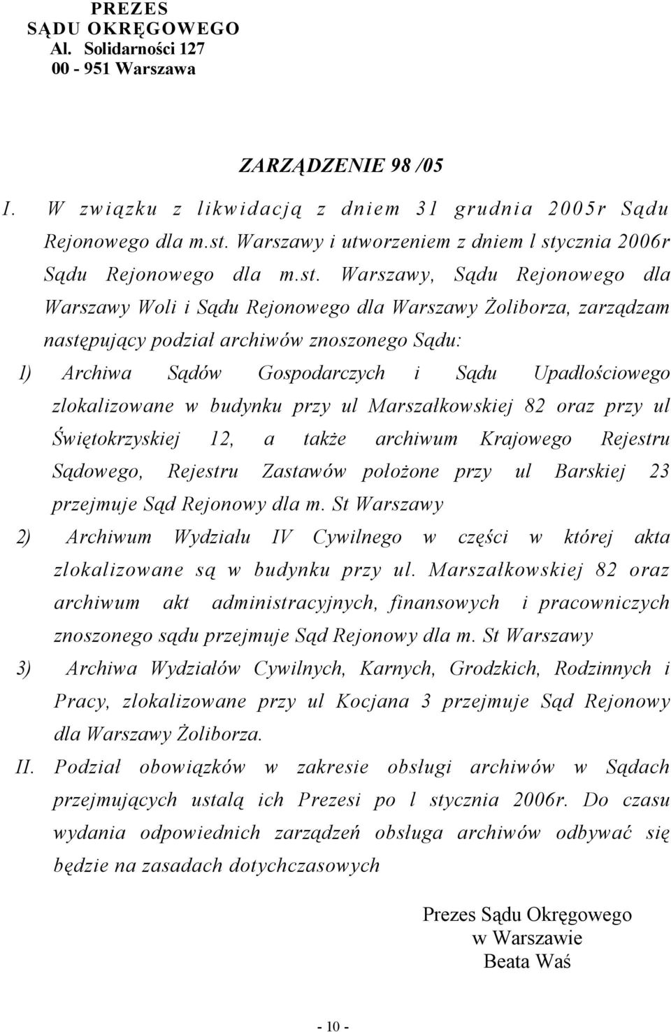 cznia 2006r Sądu Rejonowego dla m.st.