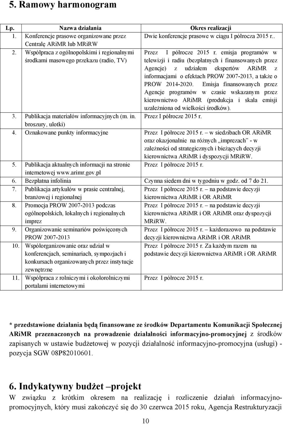 emisja programów w telewizji i radiu (bezpłatnych i finansowanych przez Agencje) z udziałem ekspertów ARiMR z informacjami o efektach PROW 2007-2013, a także o PROW 2014-2020.