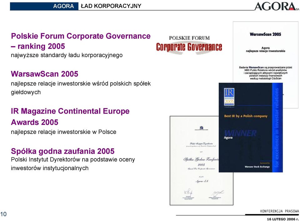 giełdowych IR Magazine Continental Europe Awards 2005 najlepsze relacje inwestorskie w Polsce