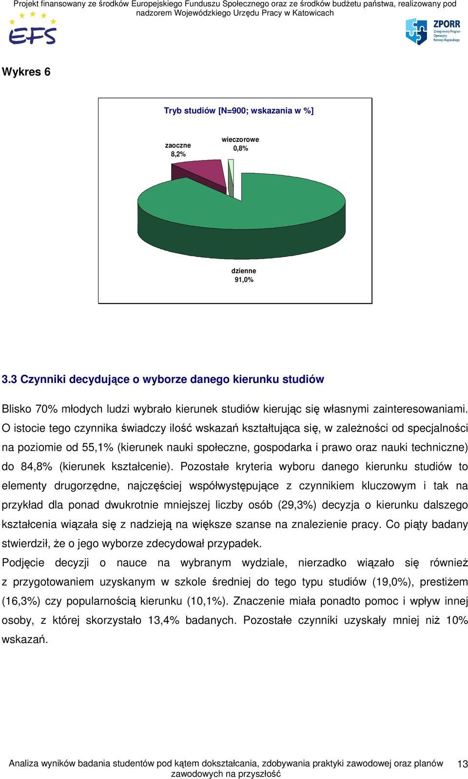 O istocie tego czynnika świadczy ilość wskazań kształtująca się, w zależności od specjalności na poziomie od 55,1% (kierunek nauki społeczne, gospodarka i prawo oraz nauki techniczne) do 84,8%