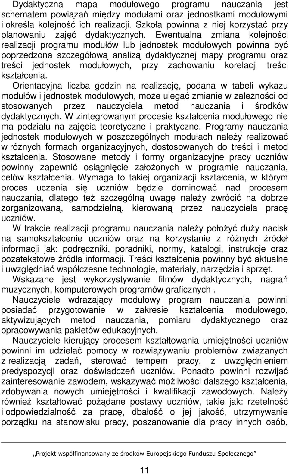 Ewentualna zmiana kolejności realizacji programu modułów lub jednostek modułowych powinna być poprzedzona szczegółową analizą dydaktycznej mapy programu oraz treści jednostek modułowych, przy