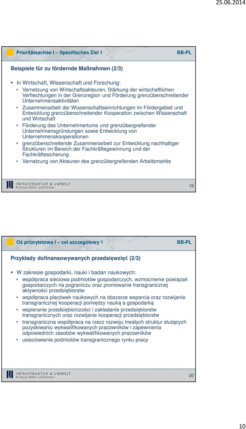 Kooperation zwischen Wissenschaft und Wirtschaft Förderung des Unternehmertums und grenzübergreifender Unternehmensgründungen sowie Entwicklung von Unternehmenskooperationen grenzüberschreitende