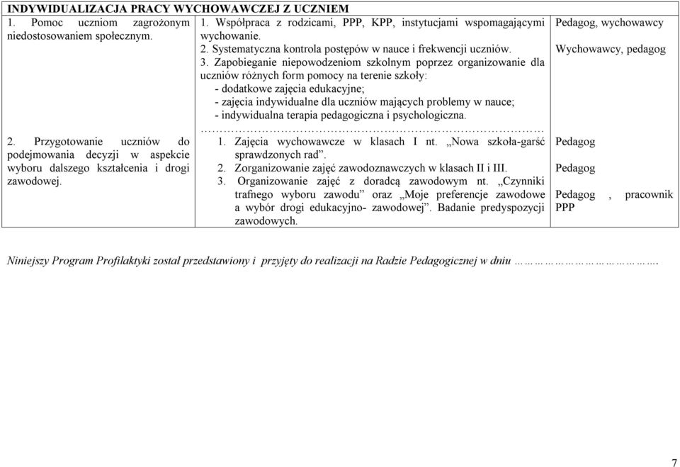 Systematyczna kontrola postępów w nauce i frekwencji uczniów. 3.