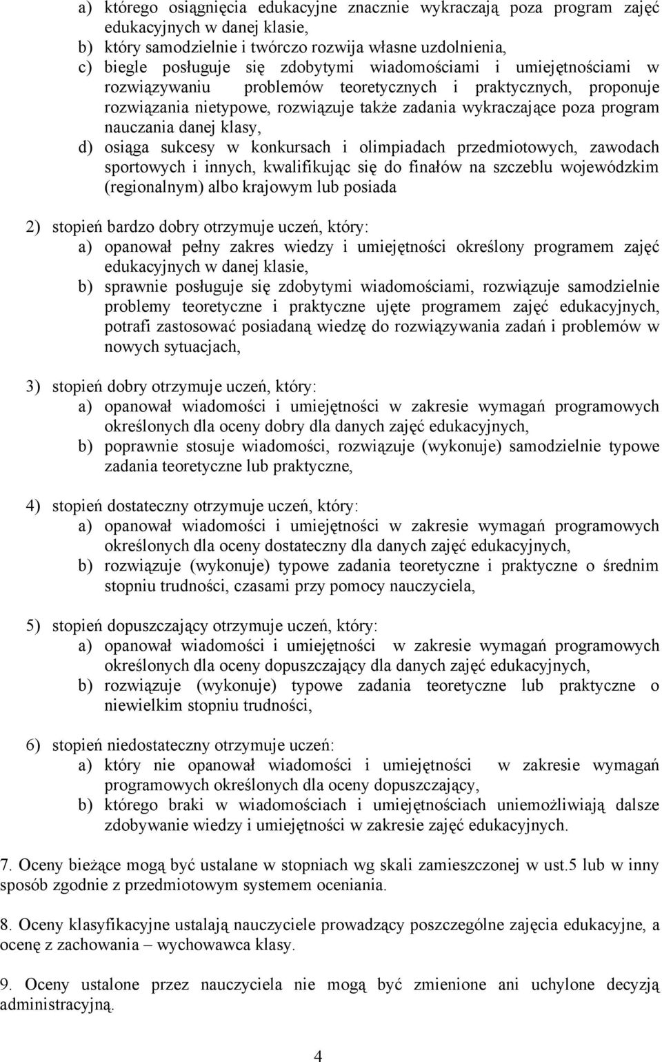 osiąga sukcesy w konkursach i olimpiadach przedmiotowych, zawodach sportowych i innych, kwalifikując się do finałów na szczeblu wojewódzkim (regionalnym) albo krajowym lub posiada 2) stopień bardzo