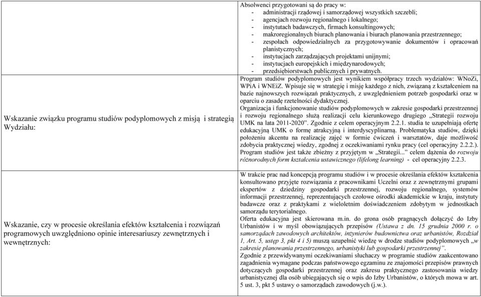 badawczych, firmach konsultingowych; - makroregionalnych biurach planowania i biurach planowania przestrzennego; - zespołach odpowiedzialnych za przygotowywanie dokumentów i opracowań planistycznych;