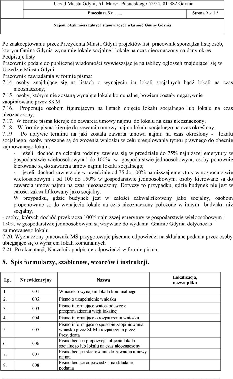 Podpisuje listy Pracownik podaje do publicznej wiadomości wywieszając je na tablicy ogłoszeń znajdującej się w Urzędzie Miasta Gdyni Pracownik zawiadamia w formie pisma: 7.14.