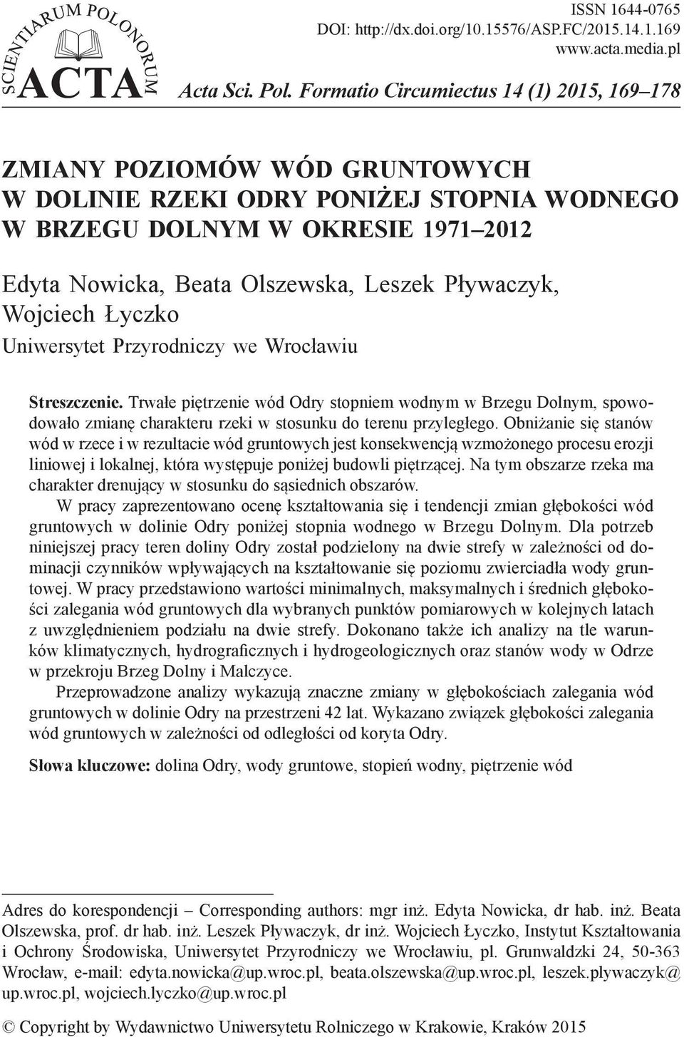 Pływaczyk, Wojciech Łyczko Uniwersytet Przyrodniczy we Wrocławiu Streszczenie.