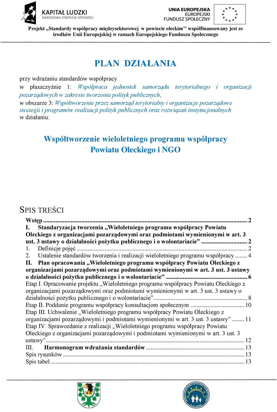 Powiatu Oleckiego i NGO SPIS TREŚCI Wstęp... 2 I. Standaryzacja tworzenia Wieloletniego Powiatu Oleckiego z organizacjami pozarządowymi oraz podmiotami wymienionymi w art. 3 ust.