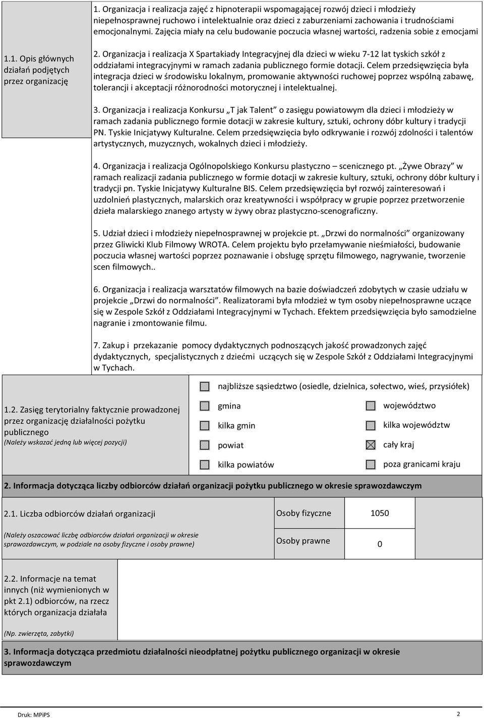 Organizacja i realizacja X Spartakiady Integracyjnej dla dzieci w wieku 7-12 lat tyskich szkół z oddziałami integracyjnymi w ramach zadania publicznego formie dotacji.