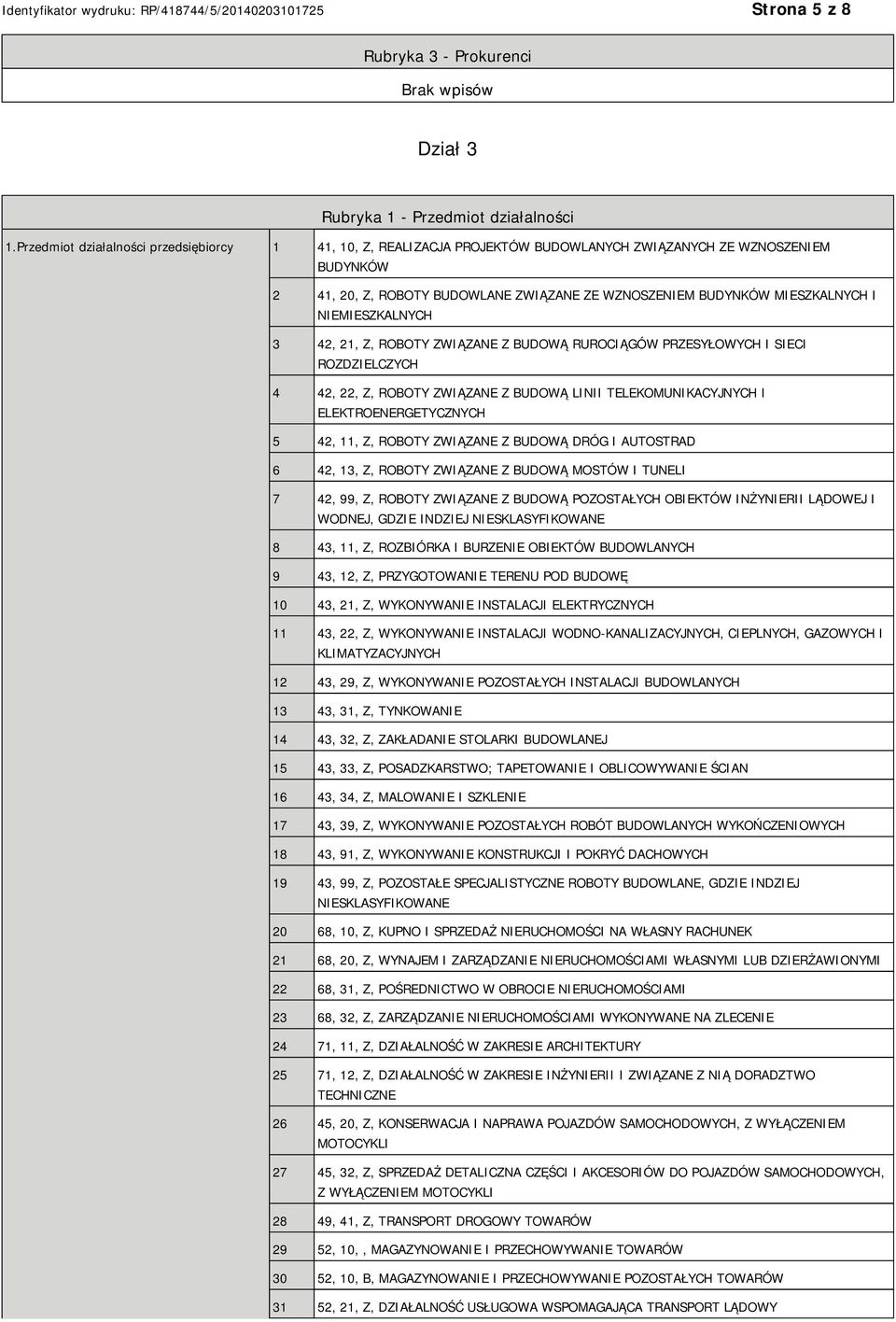 MIESZKALNYCH 3 42, 21, Z, ROBOTY ZWIĄZANE Z BUDOWĄ RUROCIĄGÓW PRZESYŁOWYCH I SIECI ROZDZIELCZYCH 4 42, 22, Z, ROBOTY ZWIĄZANE Z BUDOWĄ LINII TELEKOMUNIKACYJNYCH I ELEKTROENERGETYCZNYCH 5 42, 11, Z,